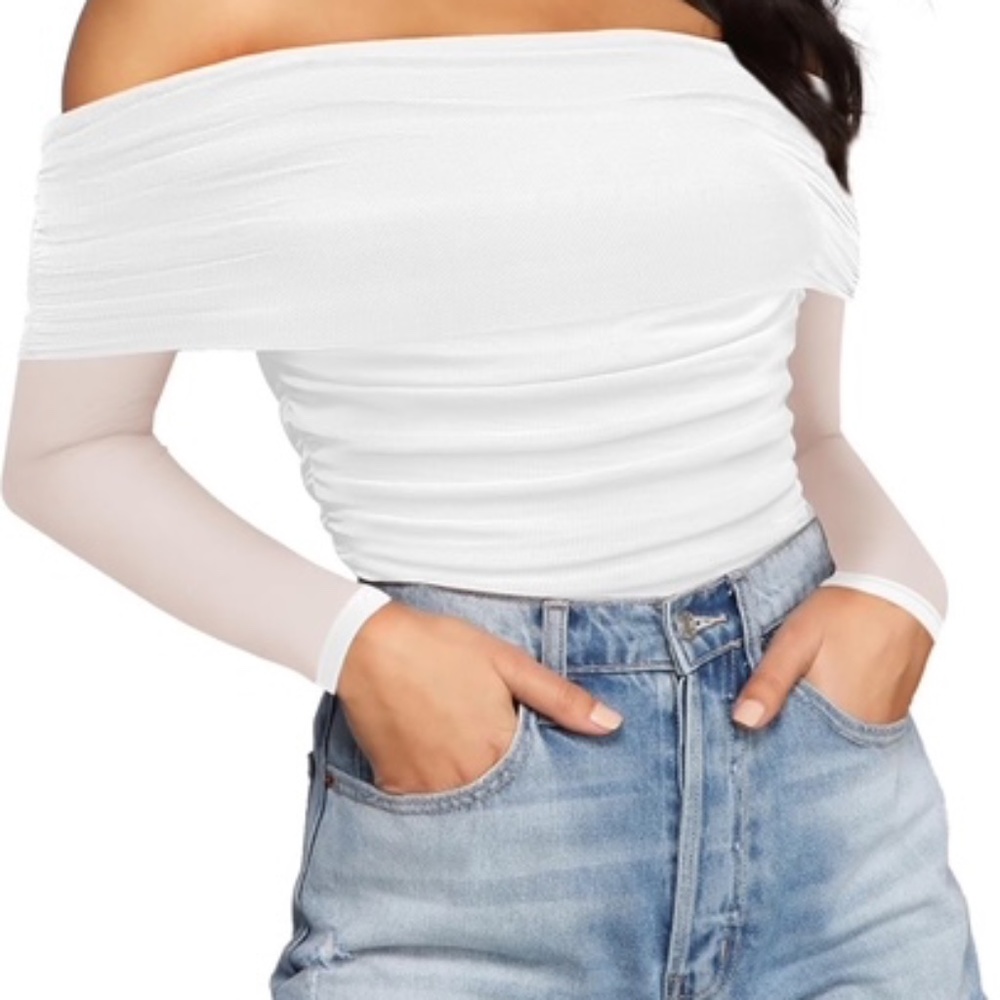 NEW! SAUNGKUAI Women's Off The Shoulder Long Sleeve Bodysuit